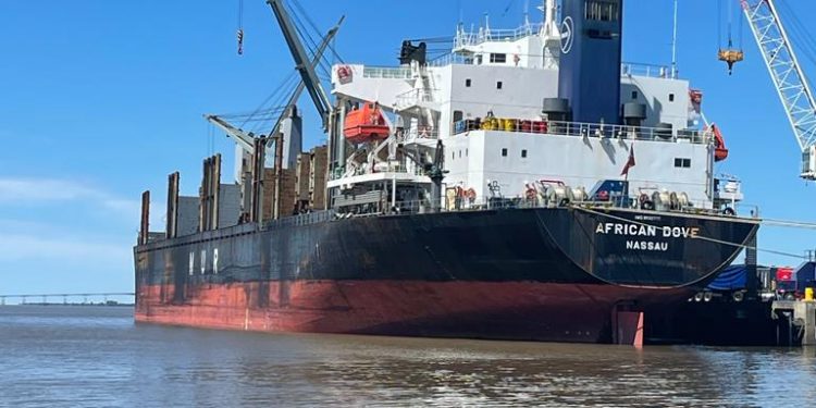 Operativo de descarga de carbón en el Puerto de Fray Bentos.